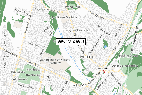 WS12 4WU map - small scale - OS Open Zoomstack (Ordnance Survey)