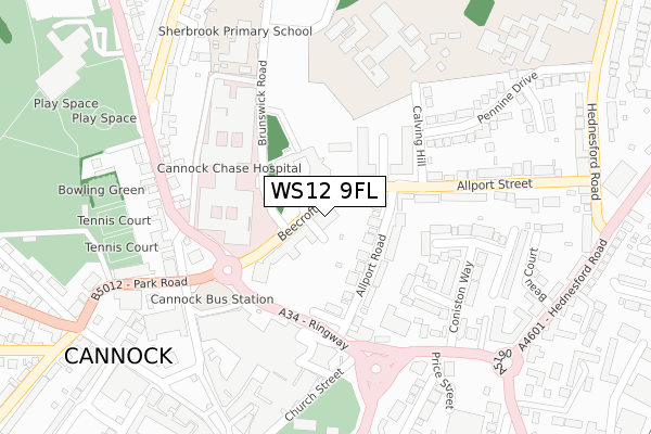 WS12 9FL map - large scale - OS Open Zoomstack (Ordnance Survey)