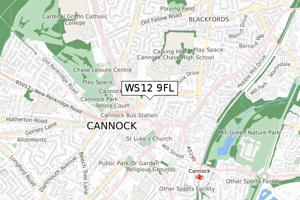 WS12 9FL map - small scale - OS Open Zoomstack (Ordnance Survey)