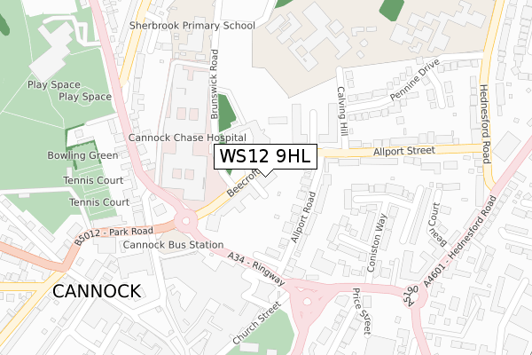 WS12 9HL map - large scale - OS Open Zoomstack (Ordnance Survey)