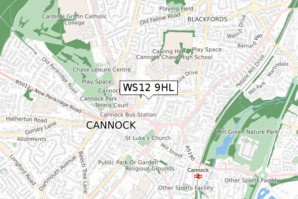 WS12 9HL map - small scale - OS Open Zoomstack (Ordnance Survey)