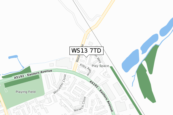 WS13 7TD map - large scale - OS Open Zoomstack (Ordnance Survey)