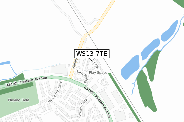 WS13 7TE map - large scale - OS Open Zoomstack (Ordnance Survey)