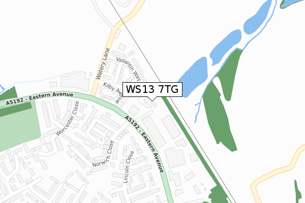 WS13 7TG map - large scale - OS Open Zoomstack (Ordnance Survey)