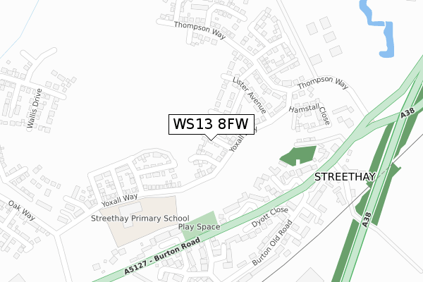 WS13 8FW map - large scale - OS Open Zoomstack (Ordnance Survey)