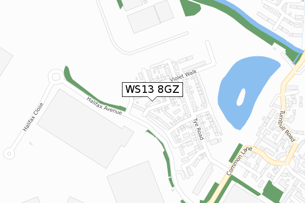 WS13 8GZ map - large scale - OS Open Zoomstack (Ordnance Survey)