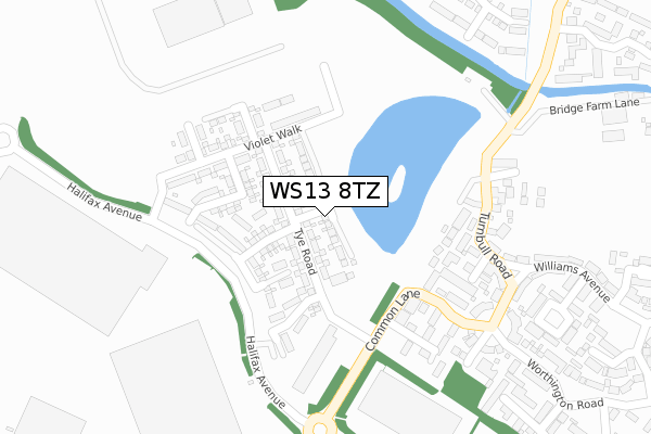 WS13 8TZ map - large scale - OS Open Zoomstack (Ordnance Survey)