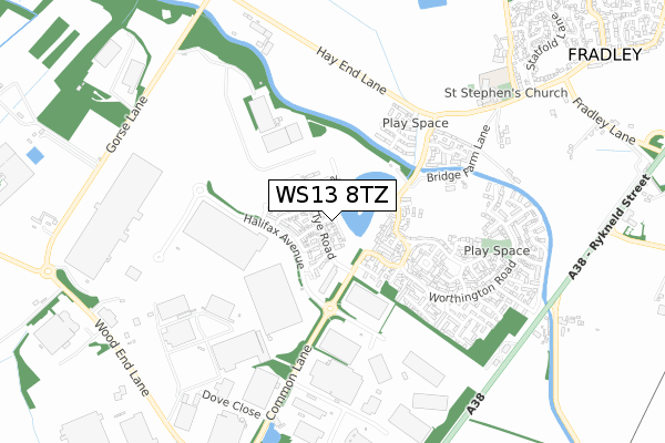 WS13 8TZ map - small scale - OS Open Zoomstack (Ordnance Survey)