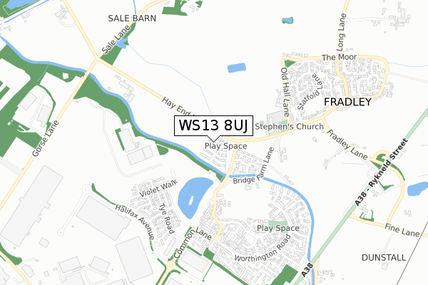 WS13 8UJ map - small scale - OS Open Zoomstack (Ordnance Survey)