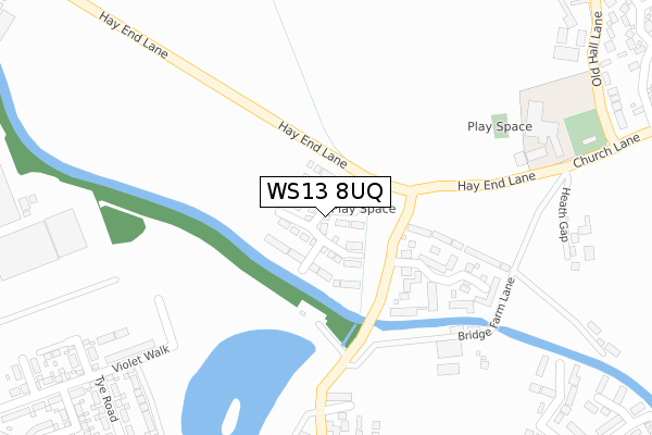 WS13 8UQ map - large scale - OS Open Zoomstack (Ordnance Survey)