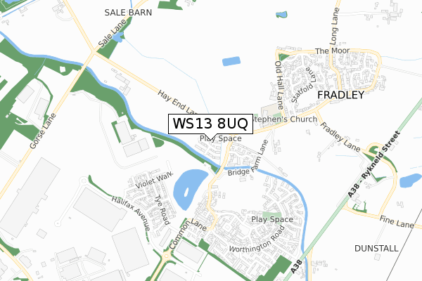 WS13 8UQ map - small scale - OS Open Zoomstack (Ordnance Survey)