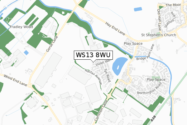 WS13 8WU map - small scale - OS Open Zoomstack (Ordnance Survey)