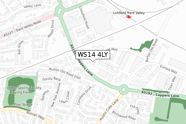 WS14 4LY map - large scale - OS Open Zoomstack (Ordnance Survey)