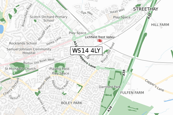 WS14 4LY map - small scale - OS Open Zoomstack (Ordnance Survey)