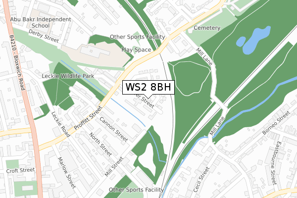 WS2 8BH map - large scale - OS Open Zoomstack (Ordnance Survey)