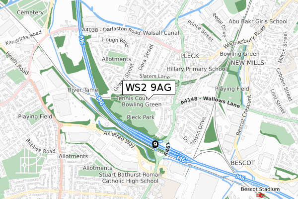 WS2 9AG map - small scale - OS Open Zoomstack (Ordnance Survey)