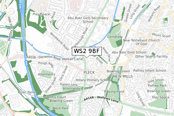 WS2 9BF map - small scale - OS Open Zoomstack (Ordnance Survey)