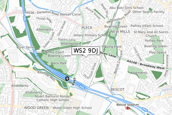 WS2 9DJ map - small scale - OS Open Zoomstack (Ordnance Survey)