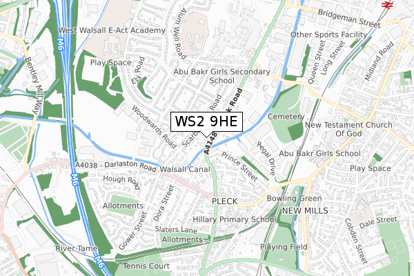 WS2 9HE map - small scale - OS Open Zoomstack (Ordnance Survey)