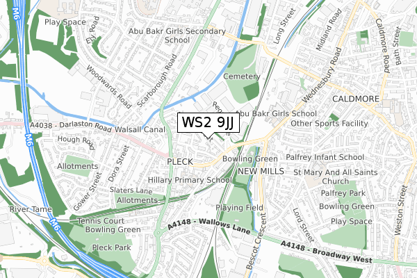 WS2 9JJ map - small scale - OS Open Zoomstack (Ordnance Survey)