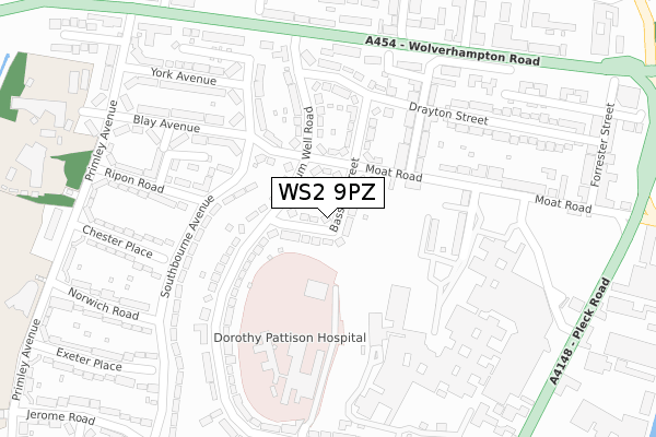 WS2 9PZ map - large scale - OS Open Zoomstack (Ordnance Survey)