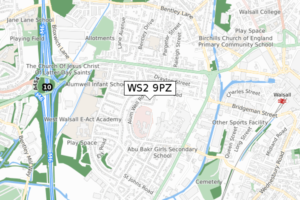 WS2 9PZ map - small scale - OS Open Zoomstack (Ordnance Survey)