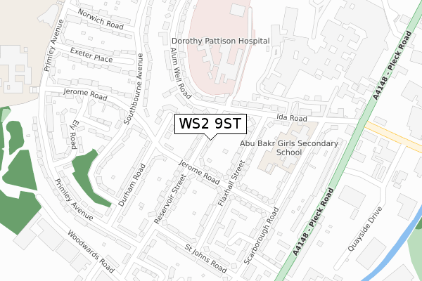 WS2 9ST map - large scale - OS Open Zoomstack (Ordnance Survey)