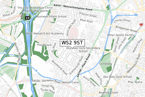 WS2 9ST map - small scale - OS Open Zoomstack (Ordnance Survey)