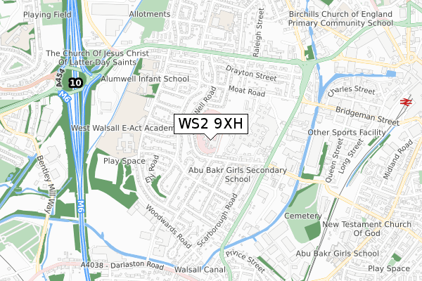 WS2 9XH map - small scale - OS Open Zoomstack (Ordnance Survey)