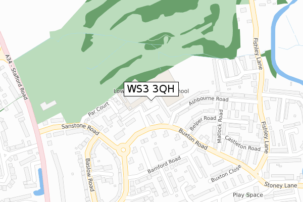 WS3 3QH map - large scale - OS Open Zoomstack (Ordnance Survey)