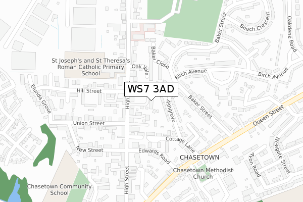 WS7 3AD map - large scale - OS Open Zoomstack (Ordnance Survey)