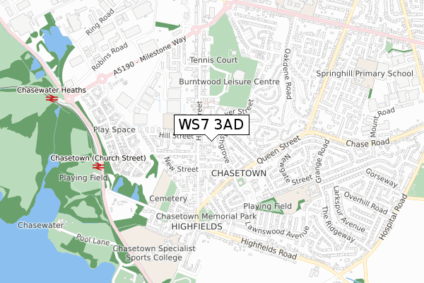 WS7 3AD map - small scale - OS Open Zoomstack (Ordnance Survey)