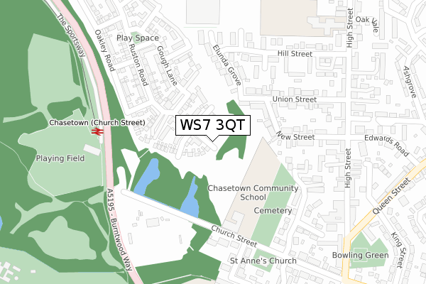 WS7 3QT map - large scale - OS Open Zoomstack (Ordnance Survey)