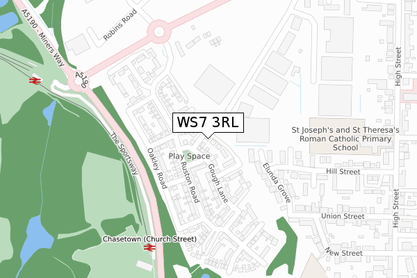 WS7 3RL map - large scale - OS Open Zoomstack (Ordnance Survey)