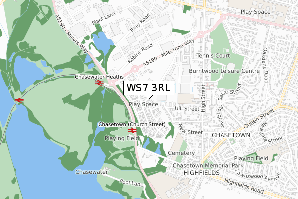 WS7 3RL map - small scale - OS Open Zoomstack (Ordnance Survey)