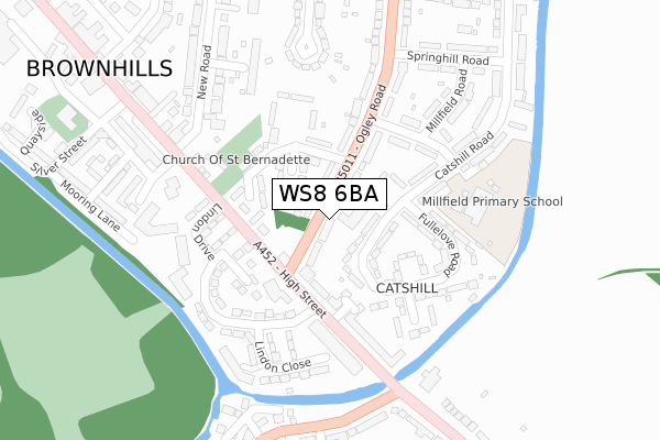 WS8 6BA map - large scale - OS Open Zoomstack (Ordnance Survey)