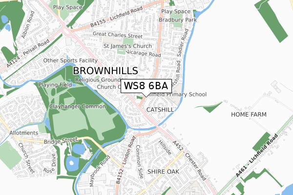 WS8 6BA map - small scale - OS Open Zoomstack (Ordnance Survey)