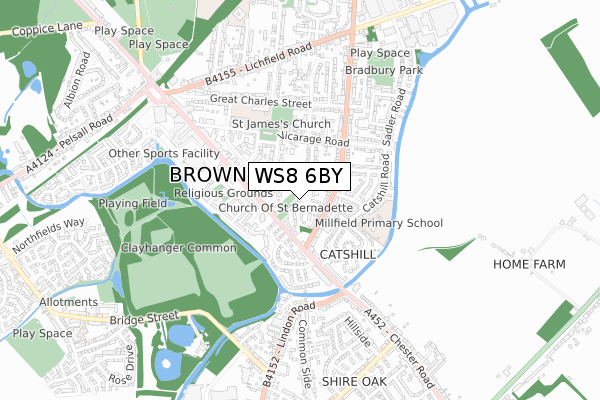 WS8 6BY map - small scale - OS Open Zoomstack (Ordnance Survey)