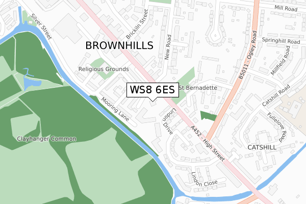 WS8 6ES map - large scale - OS Open Zoomstack (Ordnance Survey)