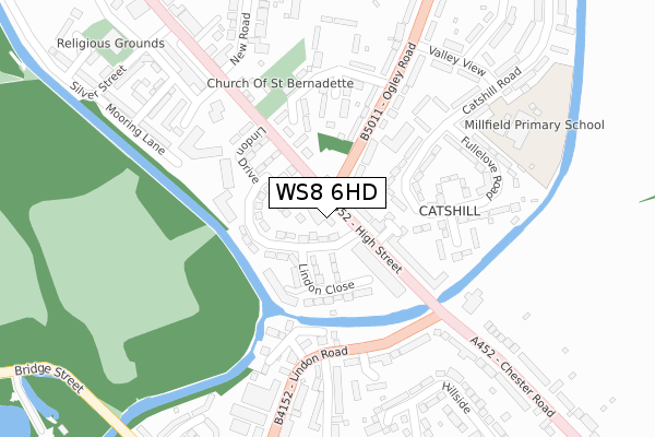 WS8 6HD map - large scale - OS Open Zoomstack (Ordnance Survey)