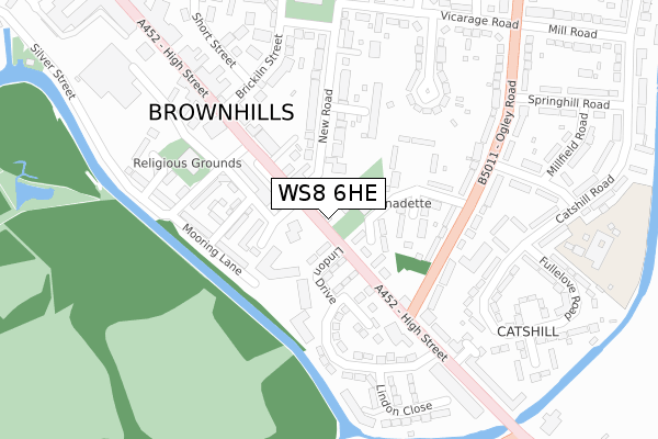 WS8 6HE map - large scale - OS Open Zoomstack (Ordnance Survey)