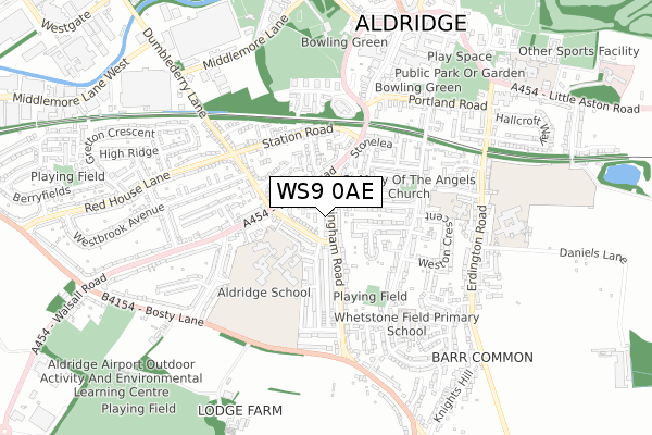 WS9 0AE map - small scale - OS Open Zoomstack (Ordnance Survey)