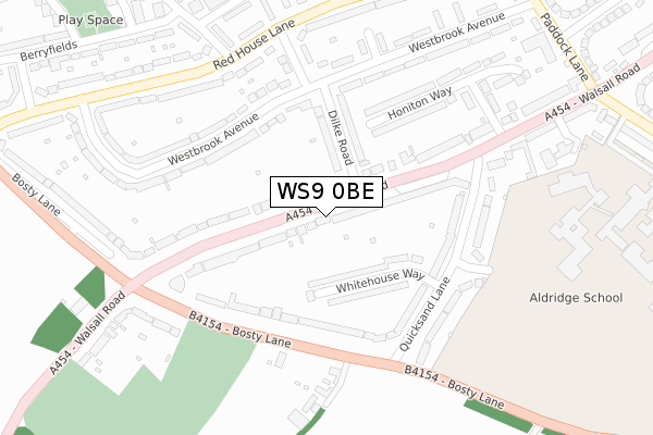 WS9 0BE map - large scale - OS Open Zoomstack (Ordnance Survey)