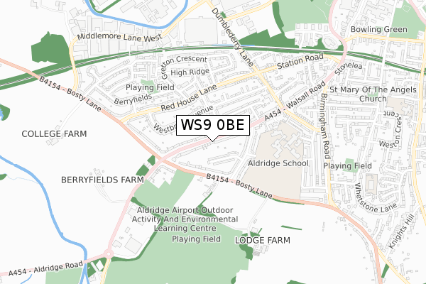 WS9 0BE map - small scale - OS Open Zoomstack (Ordnance Survey)