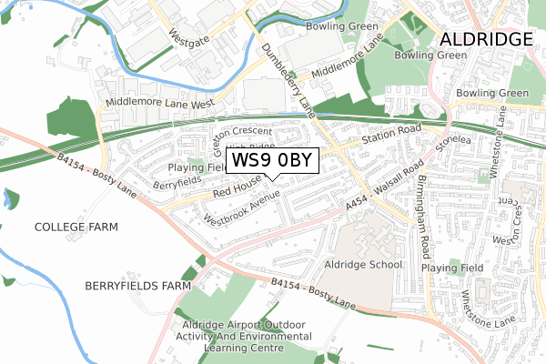 WS9 0BY map - small scale - OS Open Zoomstack (Ordnance Survey)