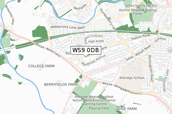 WS9 0DB map - small scale - OS Open Zoomstack (Ordnance Survey)