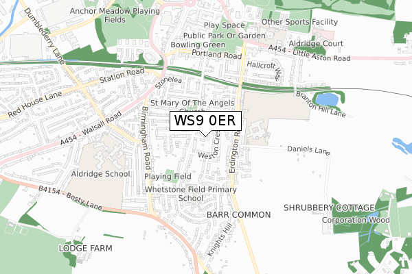 WS9 0ER map - small scale - OS Open Zoomstack (Ordnance Survey)