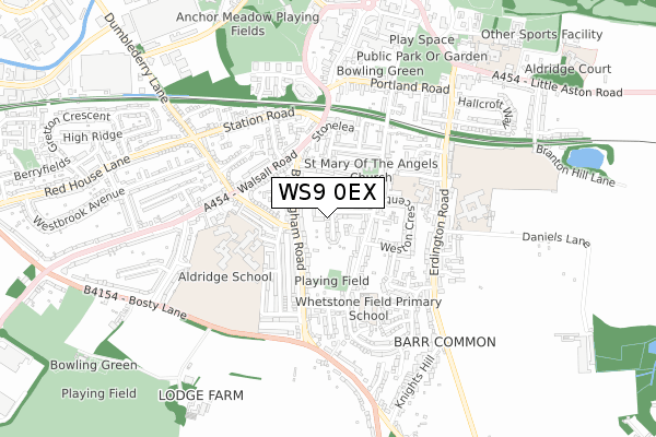 WS9 0EX map - small scale - OS Open Zoomstack (Ordnance Survey)