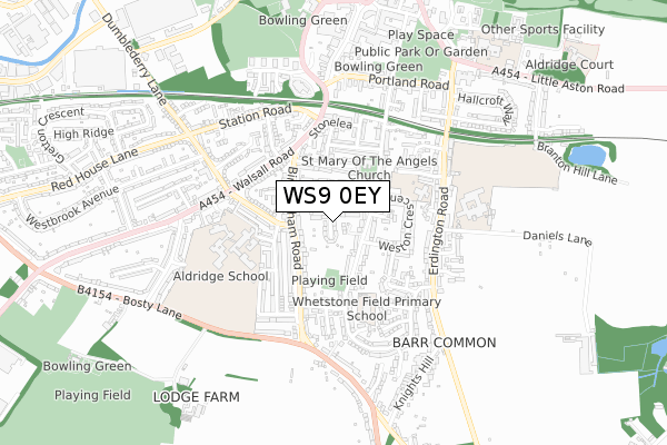 WS9 0EY map - small scale - OS Open Zoomstack (Ordnance Survey)