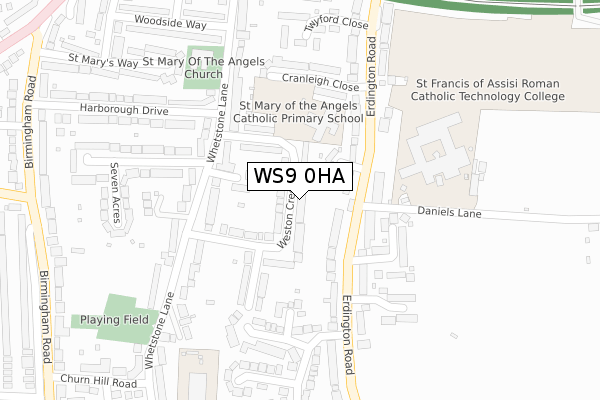 WS9 0HA map - large scale - OS Open Zoomstack (Ordnance Survey)